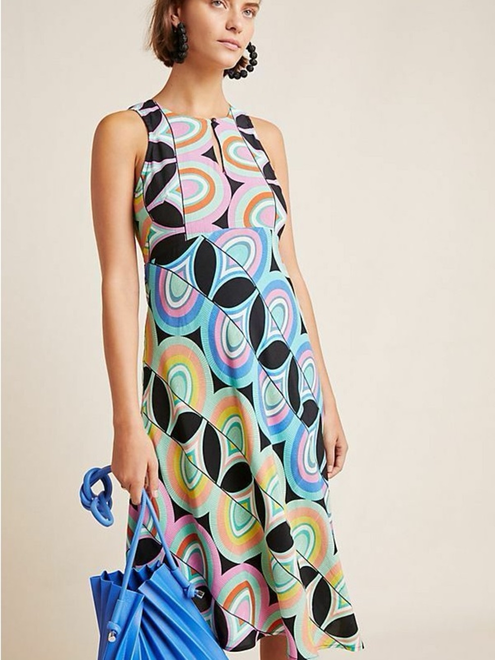 Anthropologie Swirl Midi Dress in Pink, Mint & Orange